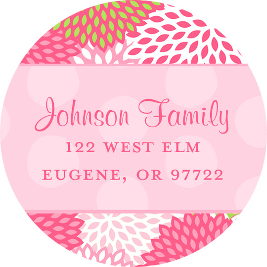 Pink Mums Round Address Labels